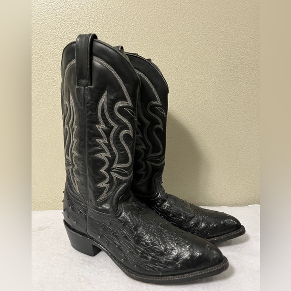 Durango Men\'s Black Full Quill Ostrich Saddle Almond Toe Exotic Cowboy 10 B main image 8